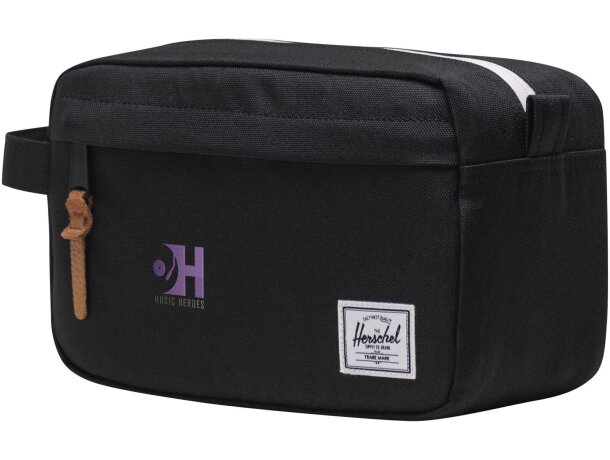 Neceser de viaje reciclado Herschel Chapter con cremallera Negro intenso detalle 1