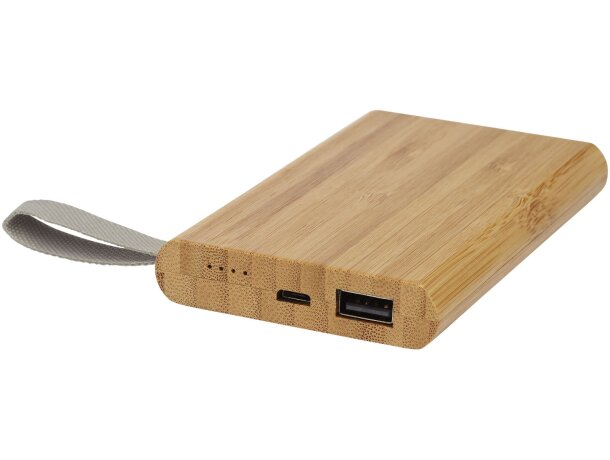 Batería externa Tulda 5000 mAh bambú con correa reciclada Natural detalle 8