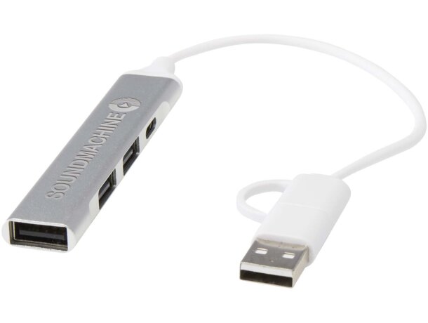 Hub USB Alkaid de aluminio reciclado con 4 puertos tipo C y A Plateado detalle 1