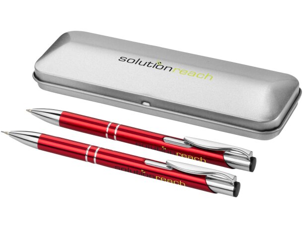 Juego de bolígrafo y portaminas de aluminio en estuche Rojo/plateado detalle 11