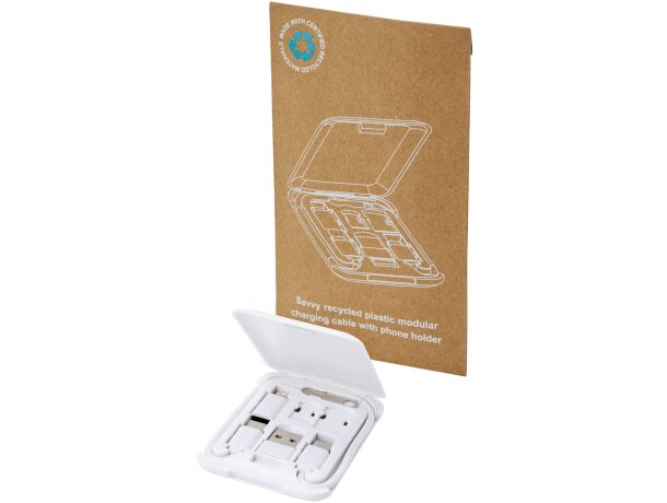 Cable de carga modular reciclado con soporte para móvil Savvy Blanco detalle 10