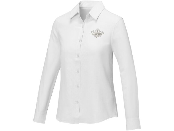 Camisa manga larga mujer Pollux Oxford entallada personalizable Blanco detalle 1