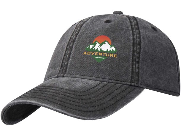 Gorra lavada de 6 paneles Grafton con algodón reciclado Negro intenso detalle 1