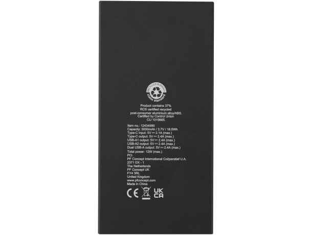 Batería externa Connect de aluminio reciclado con 5000 mAh Negro intenso detalle 3