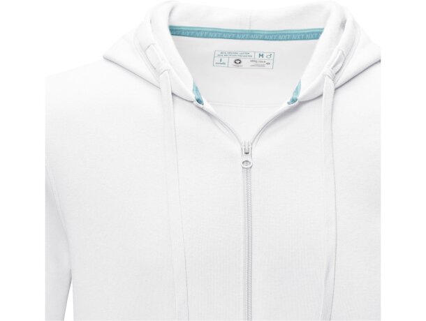 Sudadera con capucha y cremallera Ruby para hombre sostenible Blanco detalle 4