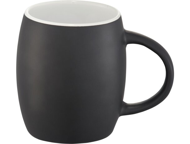 Taza de cerámica de 400 ml con base de madera Hearth Negro intenso/blanco detalle 9