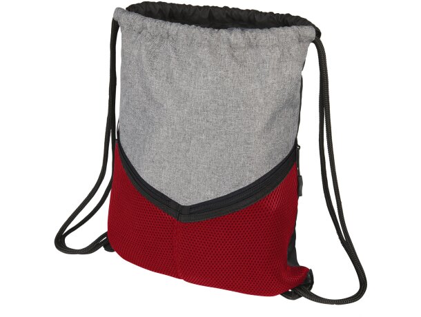 Mochilas de cuerdas personalizadas baratas con dos bolsillos poliéster 600D Rojo/gris detalle 7
