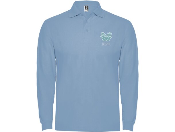 Polo manga larga hombre Estrella Roly 100% algodón piqué Azul celeste detalle 17