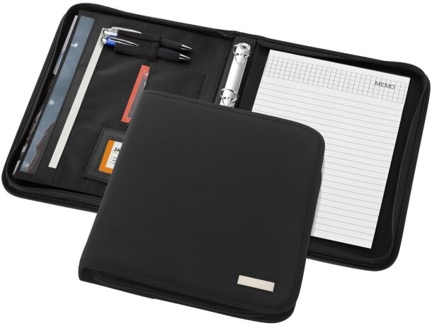 Portafolios Stanford A4 microfibra cremallera anillas deluxe Negro intenso detalle 5