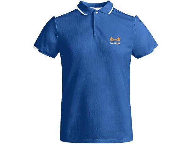 Polo deportivo manga corta infantil Tamil Roly poliéster reciclado Azul real/blanco detalle 13