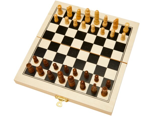 Set de juegos 3 en 1 de madera Mugo ajedrez damas backgammon Natural detalle 4