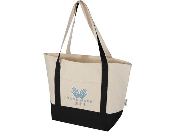 Bolsa tote de algodón reciclado certificado GRS Sam Negro intenso/natural detalle 1