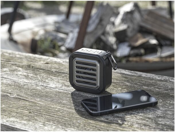 Altavoz solar Bluetooth IPX5 de 3W con mosquetón Solo Negro intenso detalle 8