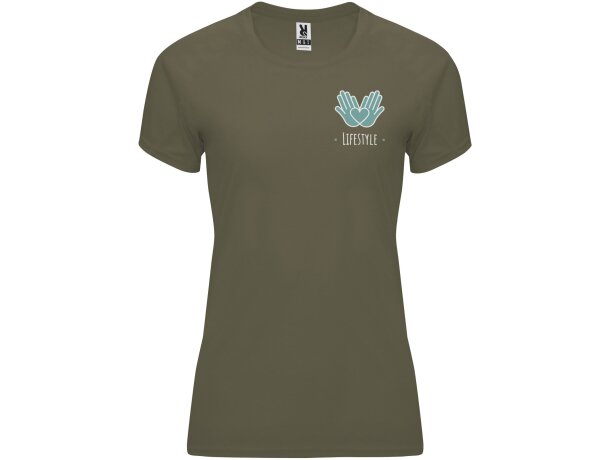 Camiseta deportiva manga corta mujer Bahrain Roly técnica Verde militar detalle 29