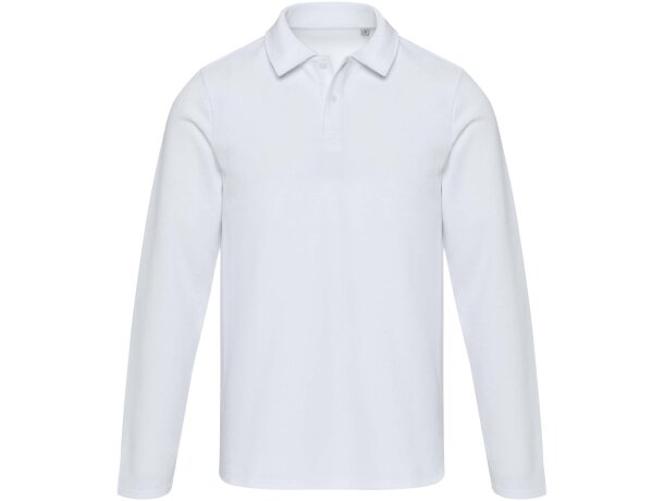 Polo manga larga Apollo algodón piqué unisex corporativo Blanco detalle 6