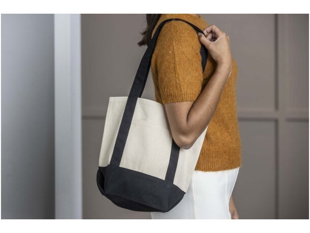 Bolsa tote mini algodón reciclado certificado GRS 320 g/m² Sam Azul marino/natural detalle 21