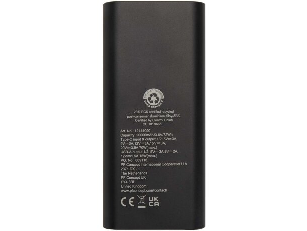 Batería externa aluminio reciclado Acamar 20000 mAh con USB-C Negro intenso detalle 3