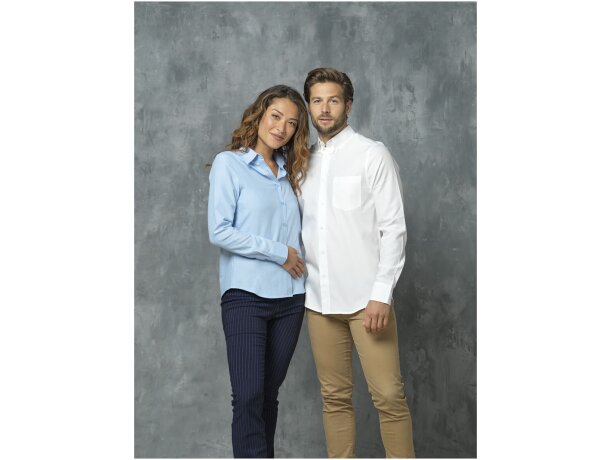 Camisa manga larga mujer Pollux Oxford entallada personalizable Azul marino detalle 15