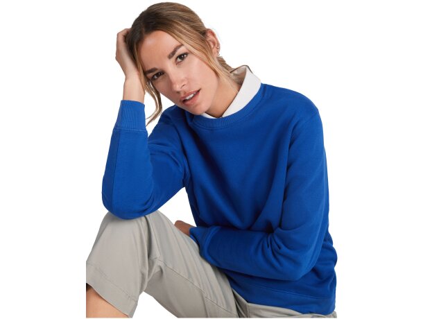 Sudadera cuello redondo algodón orgánico Batian unisex Roly Azul real detalle 11