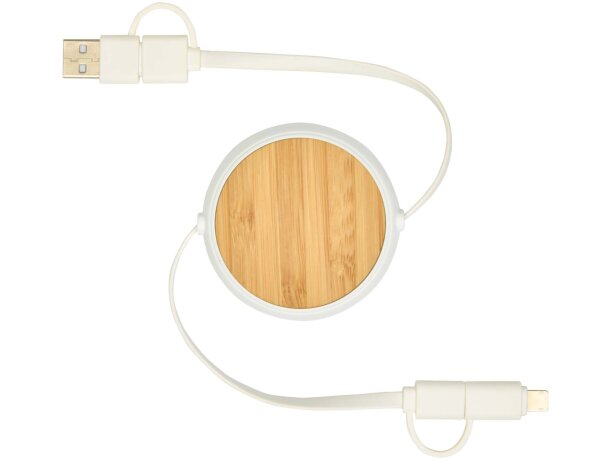 Cable retráctil 5 en 1 Chechia bambú FSC y plástico reciclado Blanco detalle 9