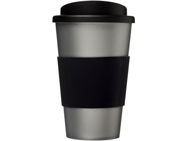 Vaso térmico 350ml con agarradera Americano Plateado/negro intenso detalle 86