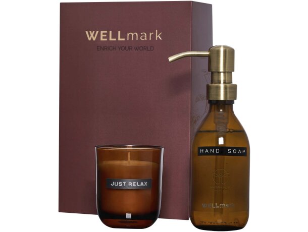 Set Wellmark Discovery dispensador jabón 250 ml con vela 150 g Granate detalle 5