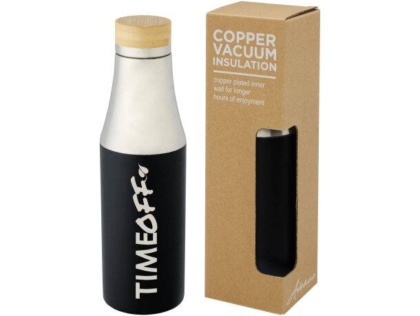 Botella de acero inoxidable con aislamiento al vacío de cobre de 540 ml con tapa de bambú Hulan Negro intenso detalle 26