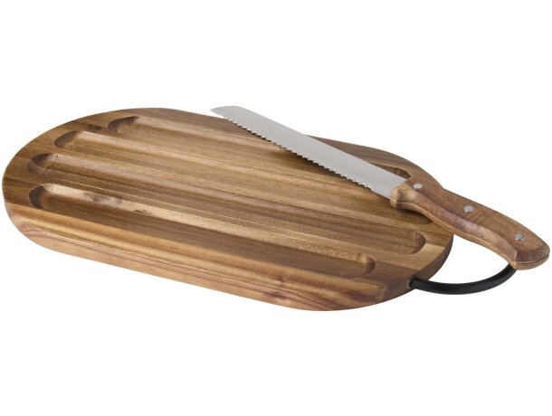 Tabla de cortar de madera de acacia con cuchillo para pan Madera detalle 3