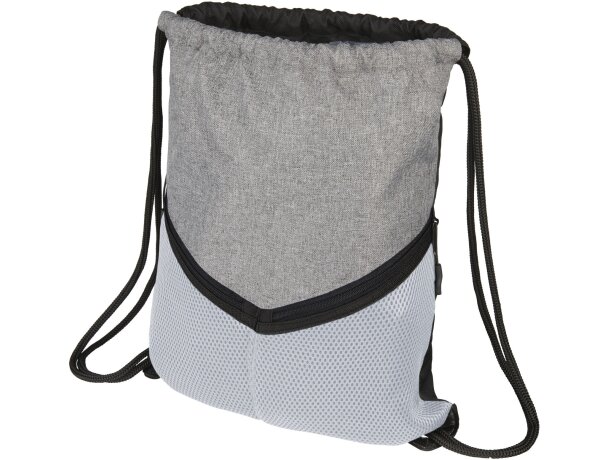 Mochilas de cuerdas personalizadas baratas con dos bolsillos poliéster 600D Blanco/gris detalle 15