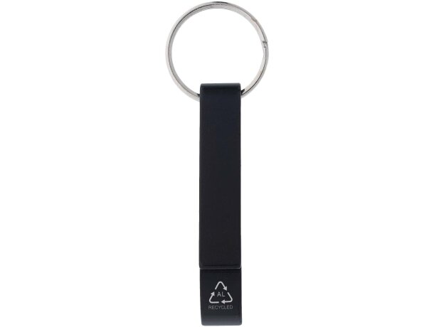 Abridor de botellas y latas Tao aluminio reciclado con llavero Negro intenso detalle 2