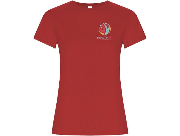 Camiseta mujer algodón orgánico entallada Golden Roly Rojo detalle 21