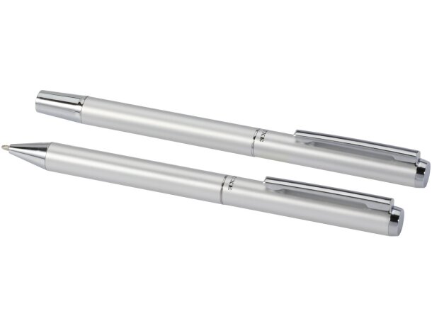 Set bolígrafo y rollerball aluminio reciclado Lucetto Plateado detalle 5