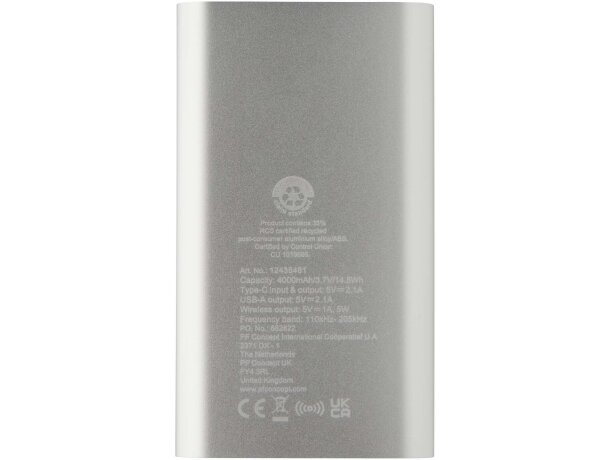 Batería externa inalámbrica Juice aluminio reciclado 4000 mAh Plateado detalle 10