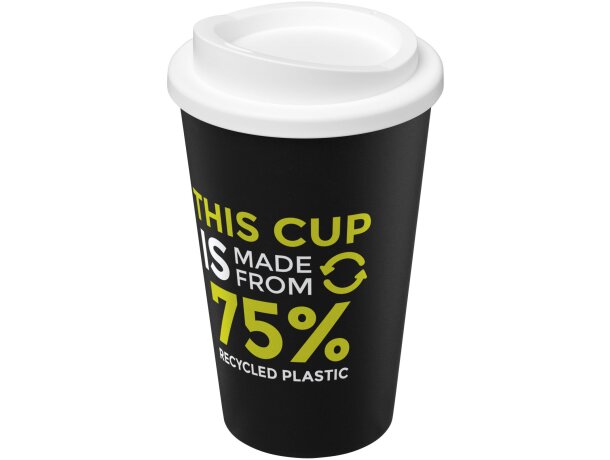 Vaso de plástico con tapa de rosca polipropileno reciclado 350ml Negro intenso/blanco detalle 4
