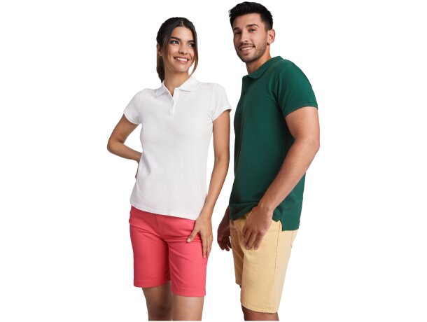 Polo mujer algodón orgánico Prince manga corta entallado Roly Rojo detalle 34