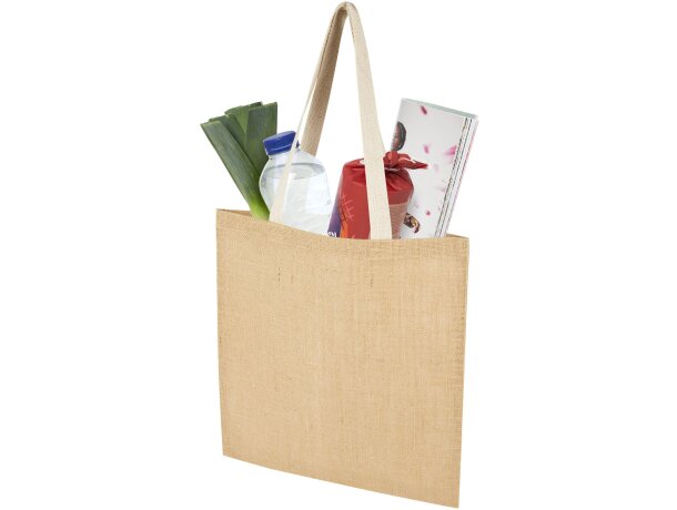 Bolsa tote Juta de yute laminado 300 g/m² con asas de algodón Natural/blanco detalle 3