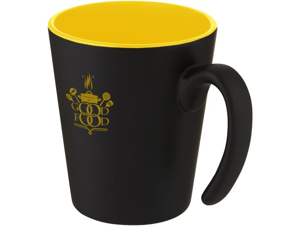 Taza de cerámica con asa Oli 360 ml personalizable Amarillo/negro intenso detalle 4