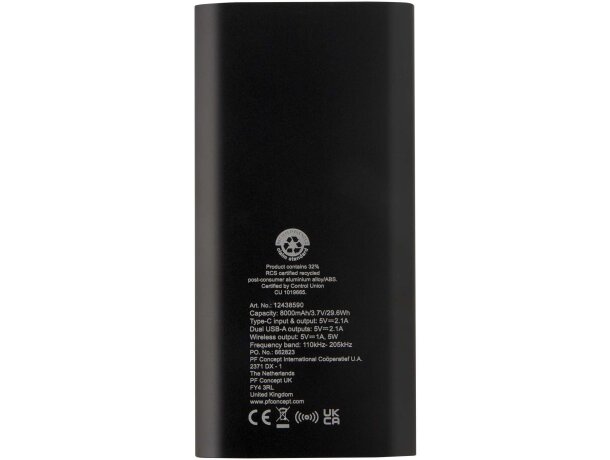 Batería externa inalámbrica Juice 8000 mAh aluminio reciclado Negro intenso detalle 3