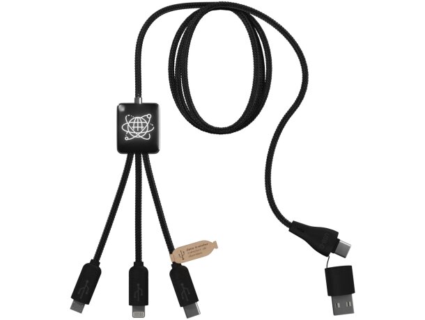 Cable de carga 5 en 1 RPET SCX Design C45 con logo retroiluminado Negro intenso detalle 2