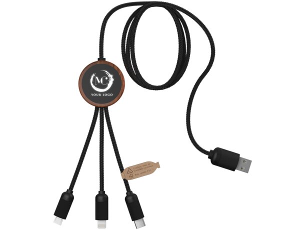 Cable de carga 3 en 1 reciclado SCX.design C36 con bambú Madera detalle 1