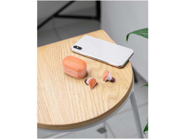 Auriculares TWS163 Prixton con tecnología ENC y Bluetooth 5.0 Madera detalle 4
