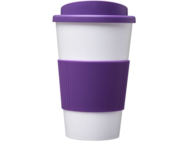 Vaso térmico 350ml con agarradera Americano Blanco/morado detalle 50
