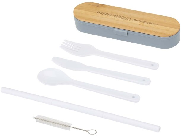 Set cubiertos reutilizables con tapa bambú Runa Gris pizarra detalle 21