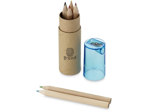 Cajita cilíndrica de cartón con lápices de colores