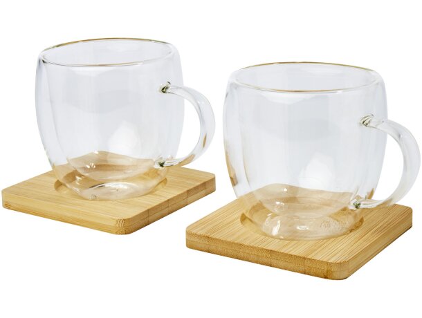 Tazas de vidrio borosilicato Manti con posavasos de bambú Transparente/natural detalle 6
