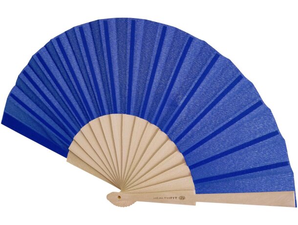 Abanico Manuela de madera y poliéster personalizable Azul real detalle 10