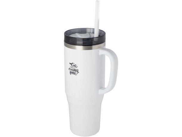 Vaso térmico con pajita Melbourne 1200ml acero reciclado Blanco detalle 25