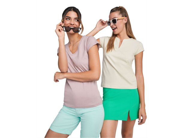 Camiseta manga corta mujer Belice Roly entallada cuello v Blanco detalle 9