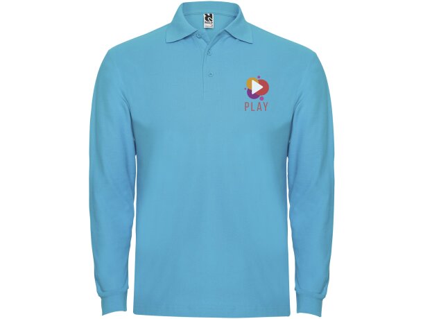 Polo manga larga hombre Estrella Roly 100% algodón piqué Azul turquesa detalle 21