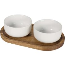 Set Noa con bandeja de acacia y cuencos blancos